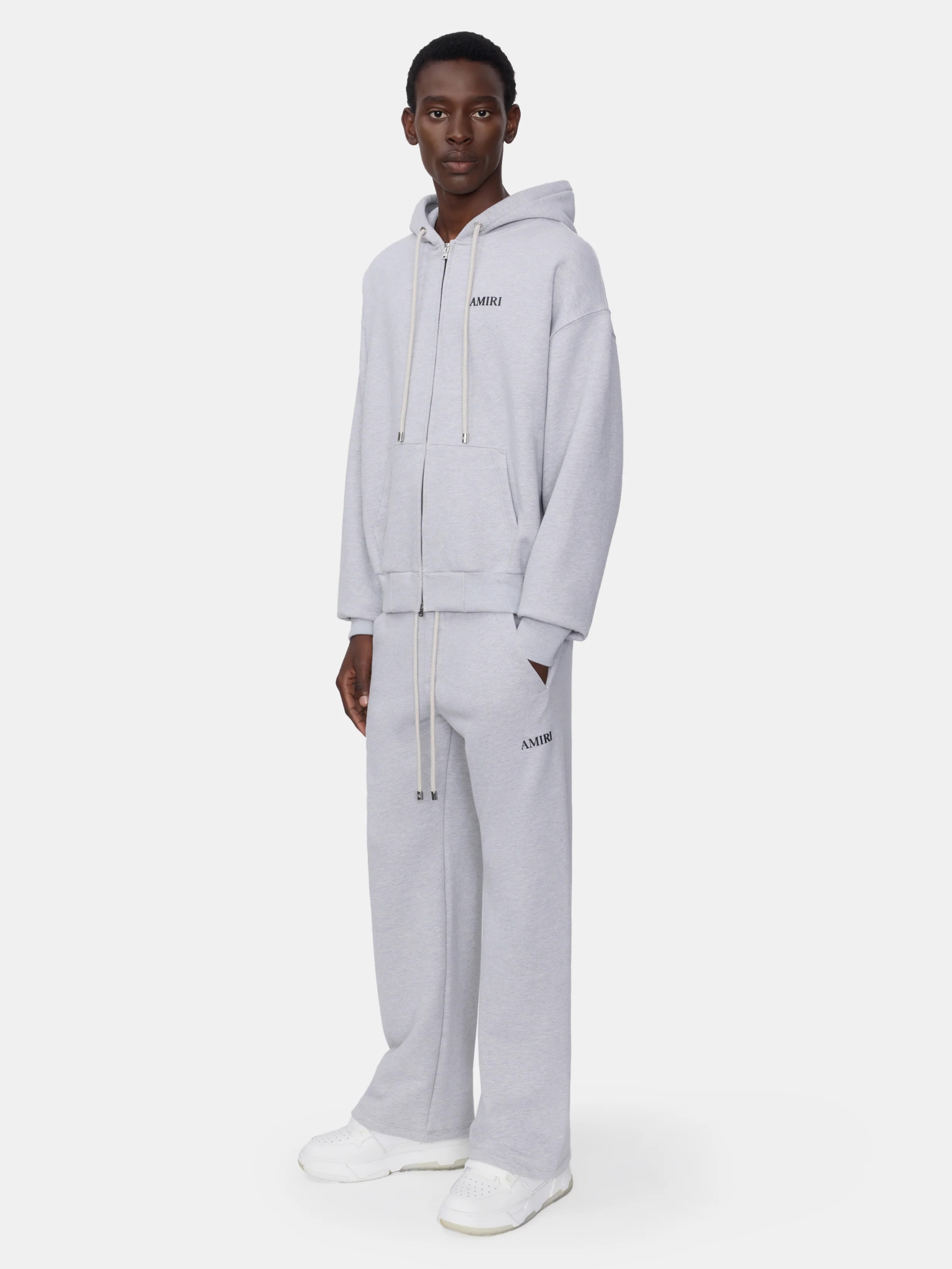 AMIRI HEATHER GREY ZIP UP HOODIE