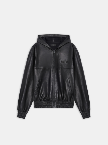 AMIRI BLACK LEATHER OVERSIZED ZIP HOODIE