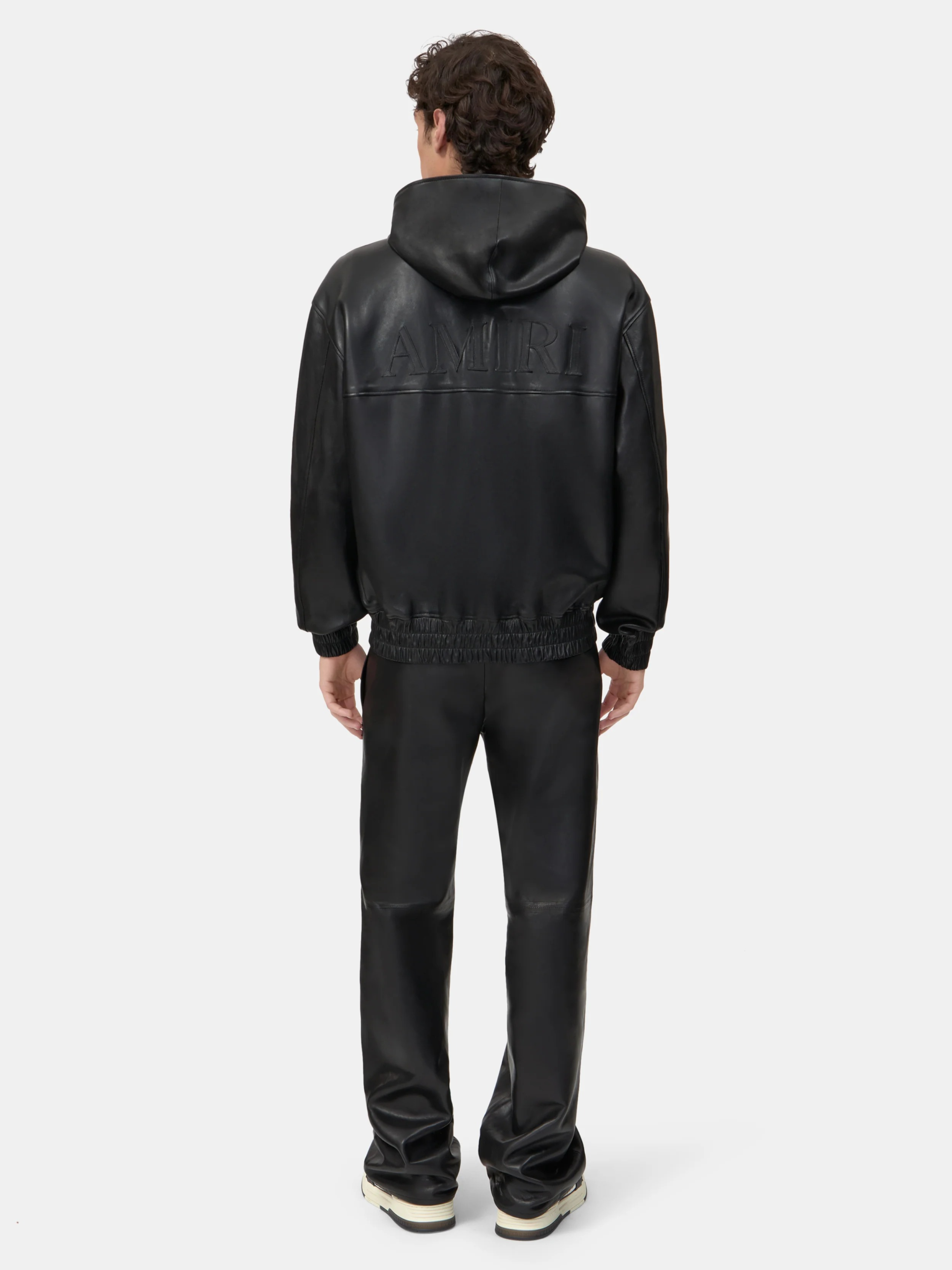 AMIRI BLACK LEATHER OVERSIZED ZIP HOODIE