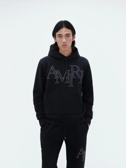 AMIRI BLACK STAGGERED LOGO HOODIE