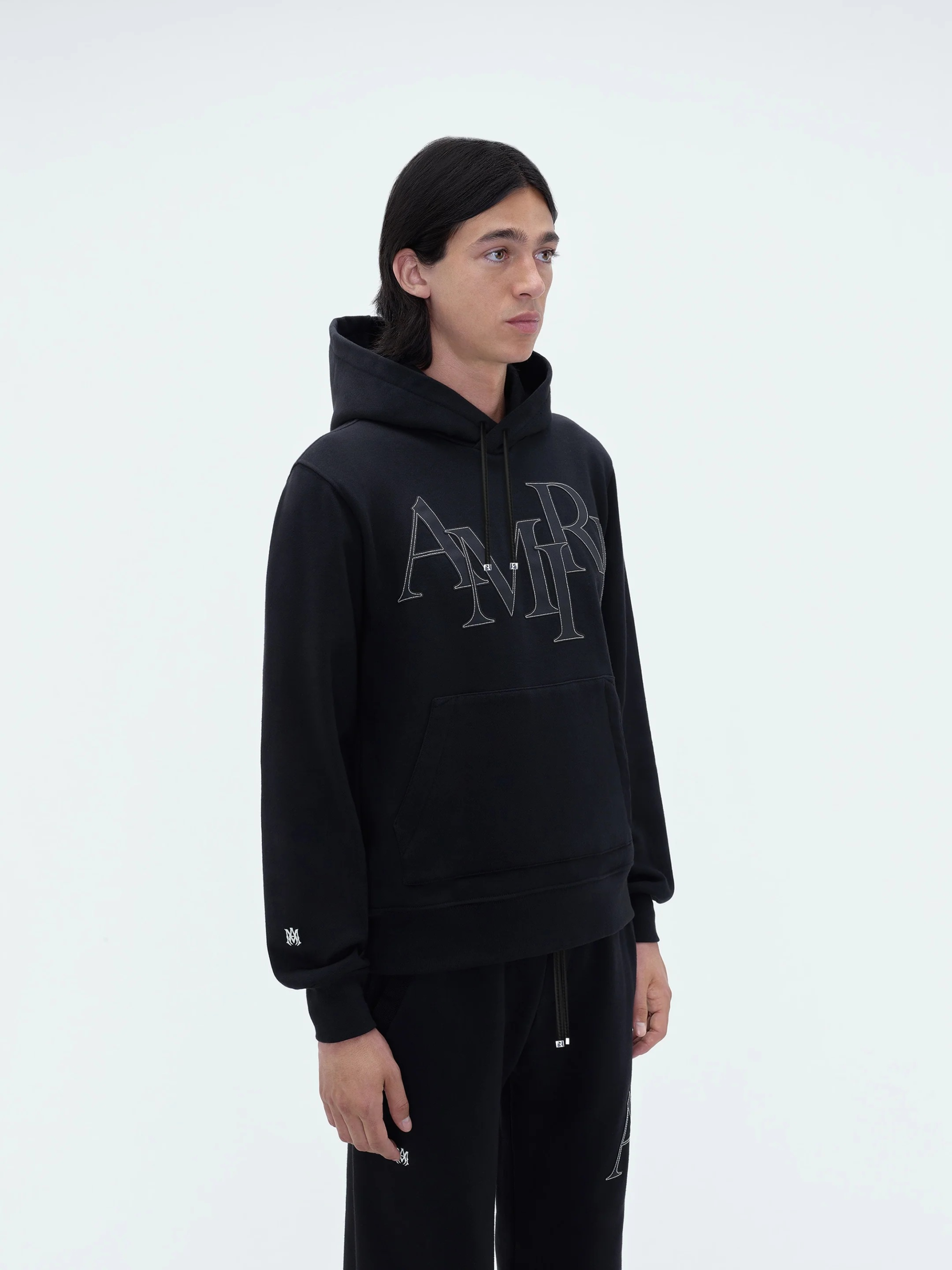 AMIRI BLACK STAGGERED LOGO HOODIE