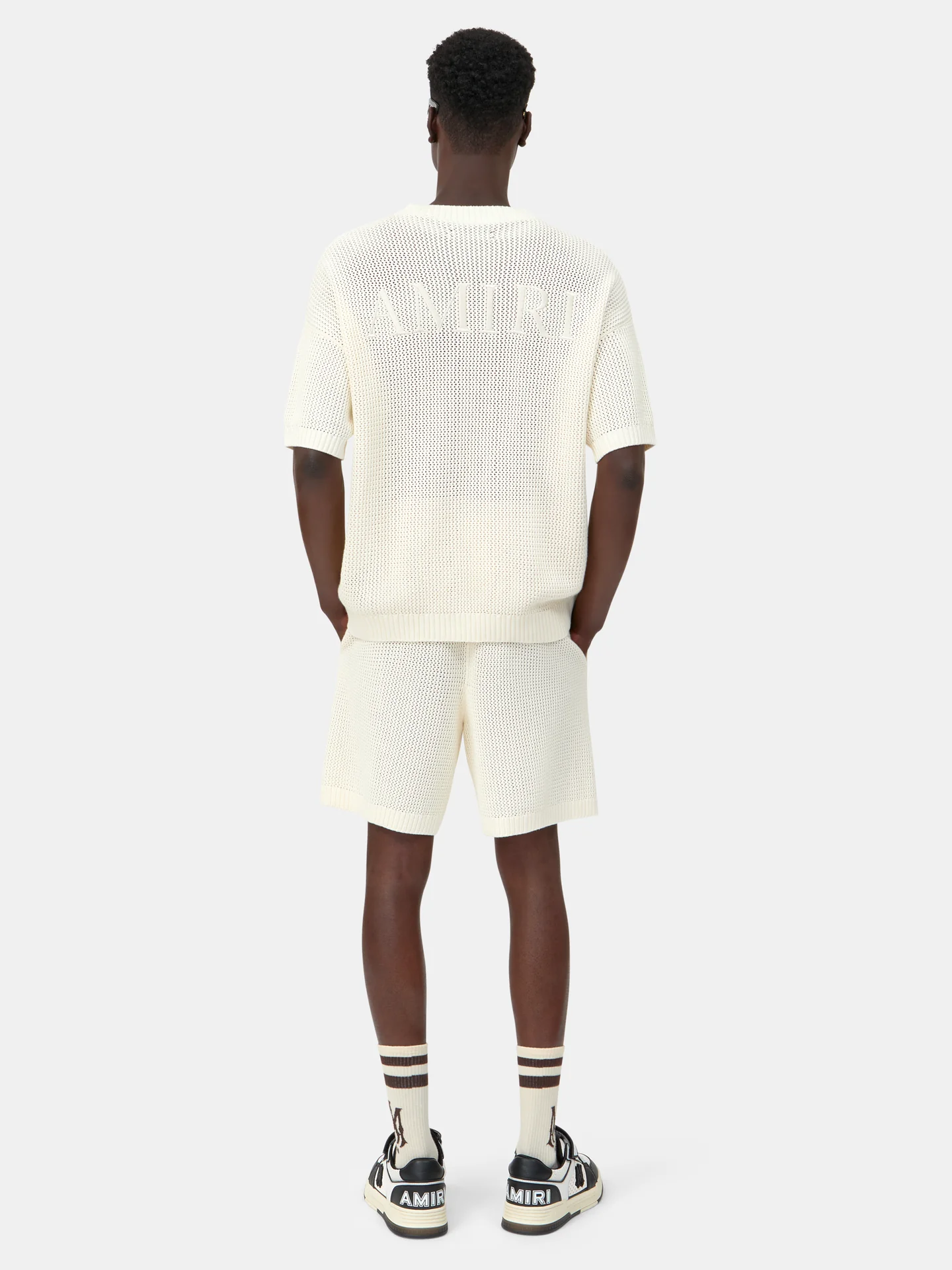 Amiri Ivory CROCHET MESH TSHIRT