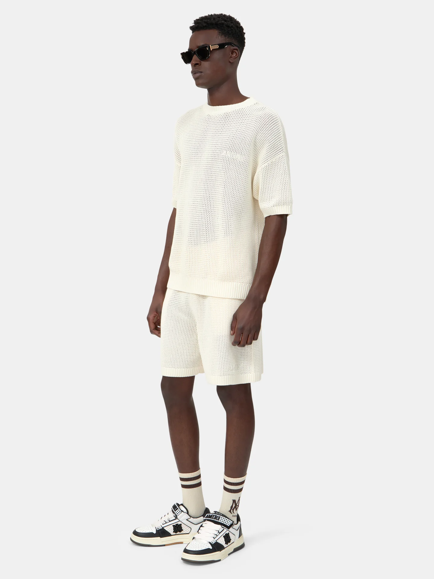 Amiri Ivory CROCHET MESH TSHIRT