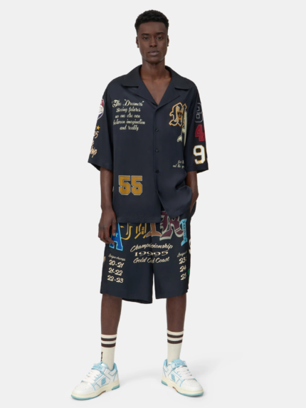 AMIRI BLACK VARSITY PATCH OVERSIZED CAMP SHIRT