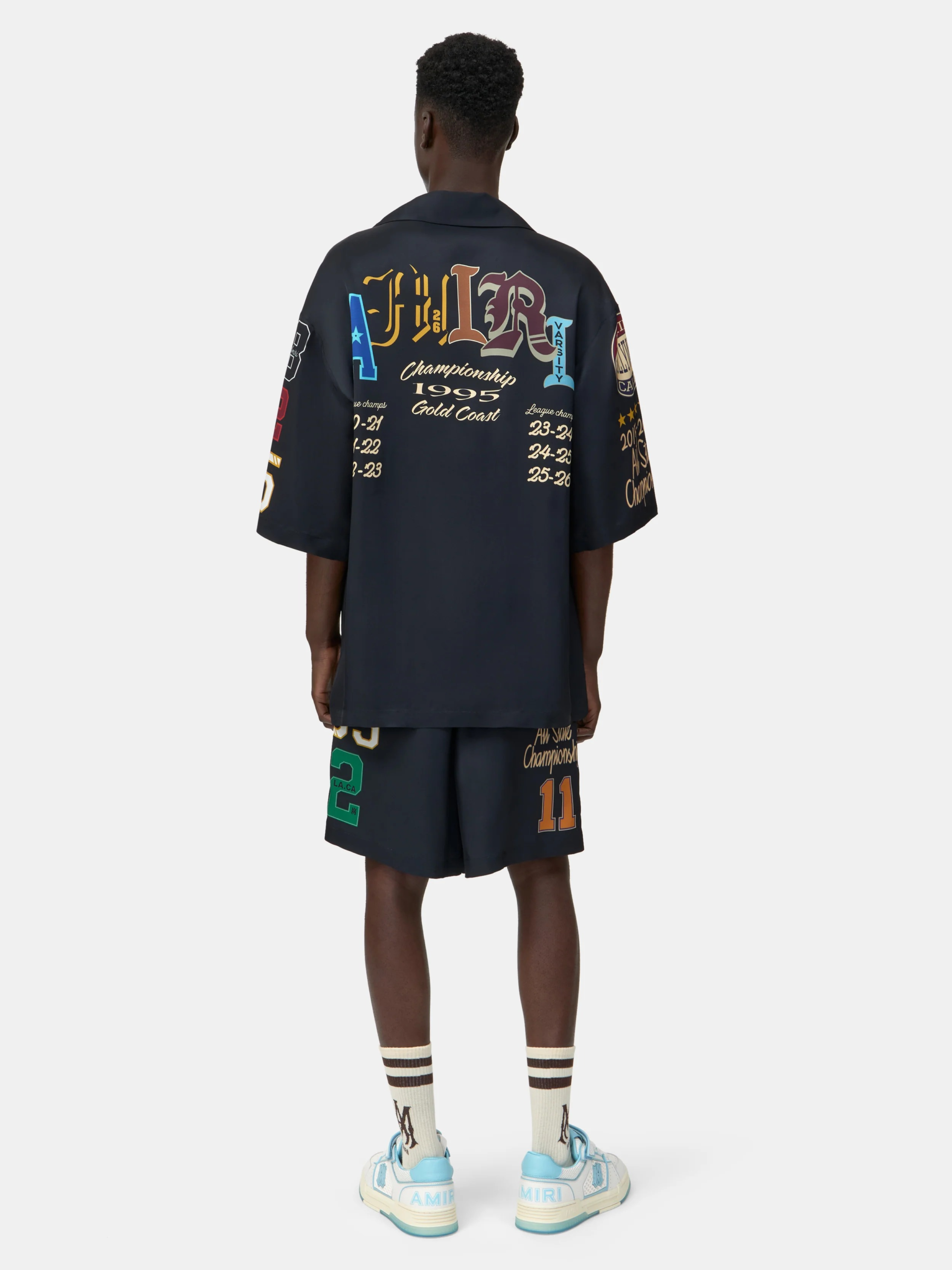 AMIRI BLACK VARSITY PATCH OVERSIZED CAMP SHIRT